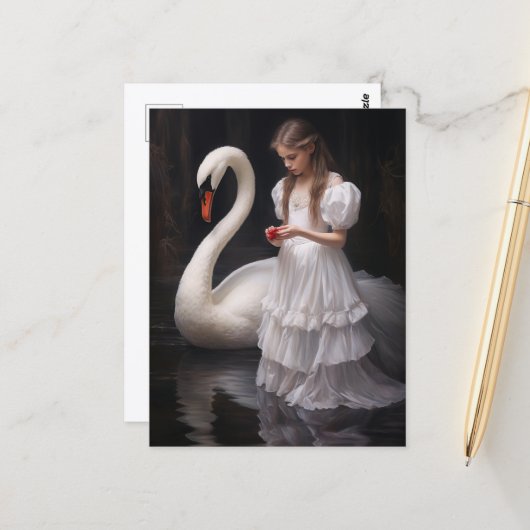 Mädchen und der Schwan Postkarte (Vorderseite/Rückseite Beispiel)