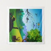 Mädchen und Eichhörnchen in der Wildnis Wandteppich (Vorderseite (Horizontal))