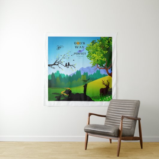 Mädchen und Eichhörnchen in der Wildnis Wandteppich (Beispiel)