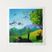 Mädchen und Eichhörnchen in der Wildnis Wandteppich (Vorderseite)