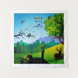 Mädchen und Eichhörnchen in der Wildnis Wandteppich