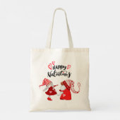 Mädchen und ein Junge gnome Happy Valentines Text Tragetasche (Rückseite)