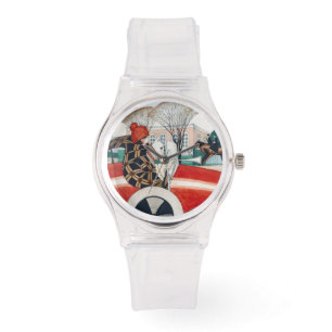 Mädchen und ein Mops Hund in einem roten Auto Armbanduhr