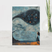 Mädchen und ein Surreal Blue Fantasy Tree Windblow Karte (Vorderseite)