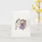 Mädchen und Einhorn Klein Karte (Gelbe Blume)