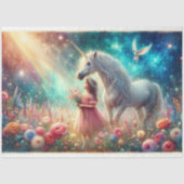 Mädchen und Einhorn Wald Feenmärchen Decoupage Seidenpapier (Vorderseite)