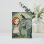 Mädchen und Elefanten und Vögel Postkarte (Stehend Vorderseite)