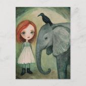 Mädchen und Elefanten und Vögel Postkarte (Vorderseite)