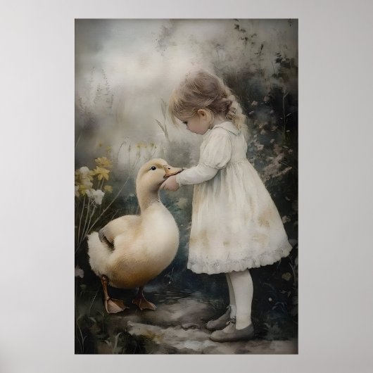 Mädchen und Ente Vintage-Kunstposter, Rustikal Poster (Vorne)