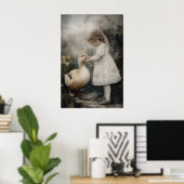 Mädchen und Ente Vintage-Kunstposter, Rustikal Poster (Heimbüro)