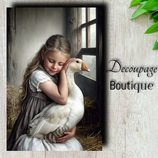 Mädchen und Gans Decoupage Seidenpapier