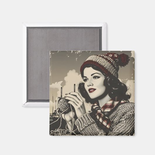 Mädchen und Garne Vintag Magnet (Vorderseite/Rückseite)
