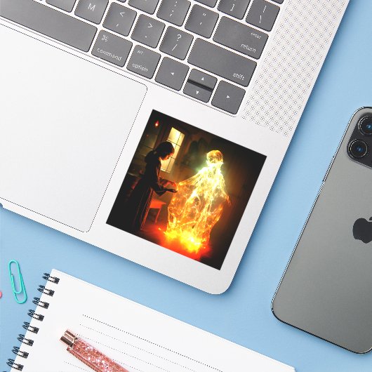 Mädchen und Geist Aufkleber (Laptop mit iPhone)