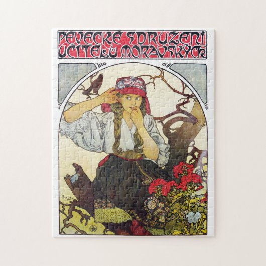 Mädchen und Geranie, Mucha Puzzle (Vertikal)