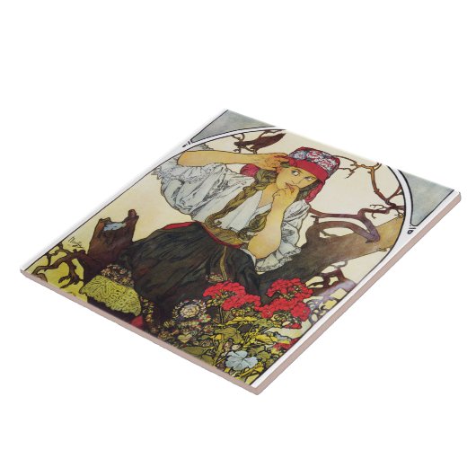 Mädchen und Geranium, Mucha Fliese (Seite)