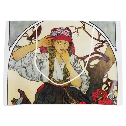 Mädchen und Geranium, Mucha Große Geschenktüte (Vorderseite)