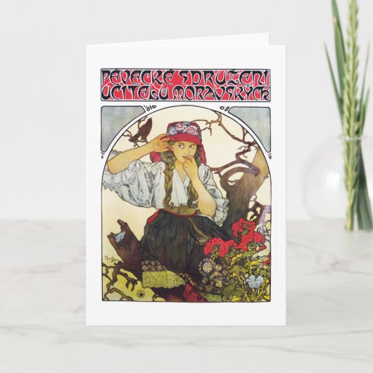 Mädchen und Geranium, Mucha Karte (Vorderseite)