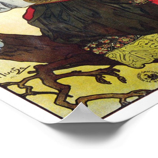 Mädchen und Geranium, Mucha Poster (Ecke)