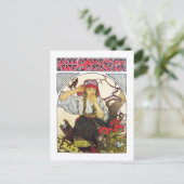 Mädchen und Geranium, Mucha Postkarte (Stehend Vorderseite)