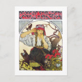 Mädchen und Geranium, Mucha Postkarte (Vorderseite)