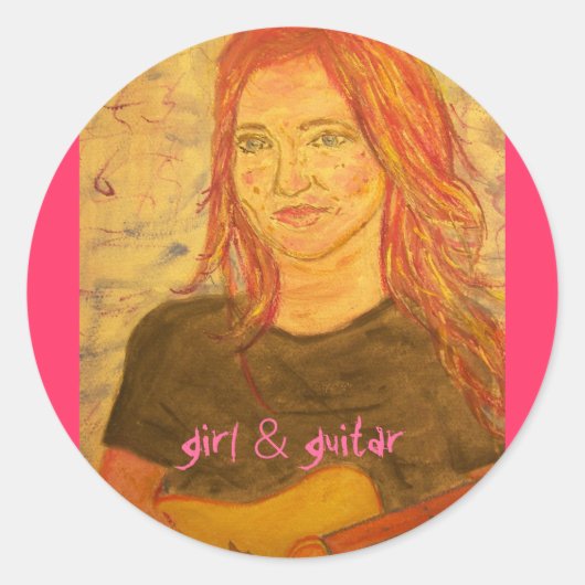 Mädchen und Gitarre Runder Aufkleber (Vorderseite)