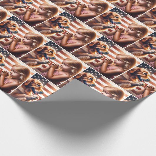 Mädchen und Golden Retriever Gebet Geschenkpapier (Ecke)