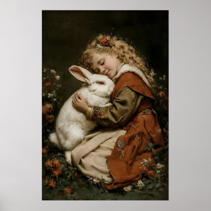 Mädchen und Hasen Druck, Antik-Hasen-Druck Poster