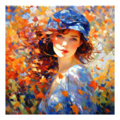 Mädchen und Herbst lassen Impressionismus Fotodruck (Vorne)