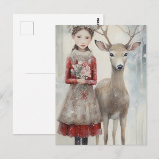 Mädchen und Hirschgemische Postkarte (Vorne/Hinten)