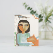 Mädchen und Hund Postkarte (Stehend Vorderseite)