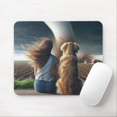 Mädchen und Hund schauen sich ein Twister an Mousepad (Mit Mouse)