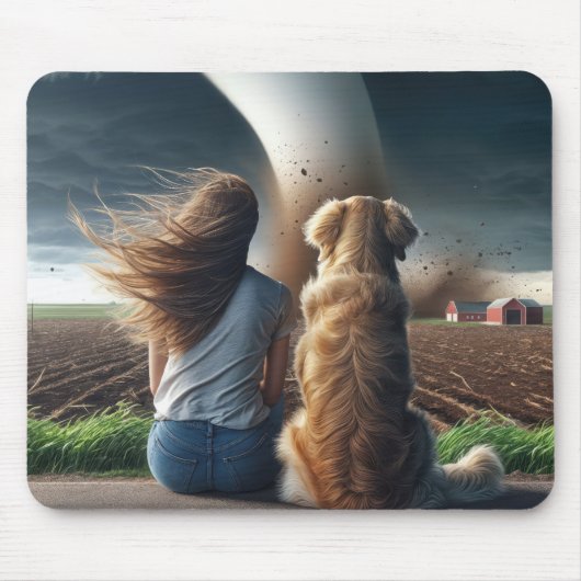 Mädchen und Hund schauen sich ein Twister an Mousepad (Vorne)