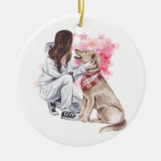 Mädchen und Hunde Keramik Ornament