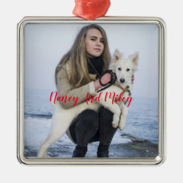 Mädchen und ihr Hund nach Maß Foto Ornament Aus Metall