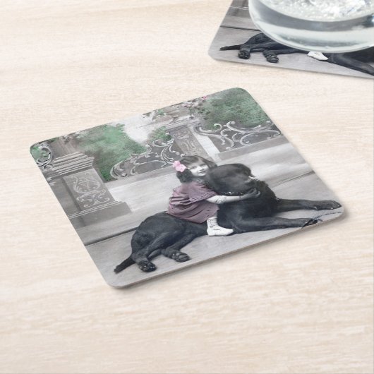 Mädchen und ihr Hund Rechteckiger Pappuntersetzer (angewinkelt)