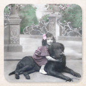 Mädchen und ihr Hund Rechteckiger Pappuntersetzer (Vorderseite)