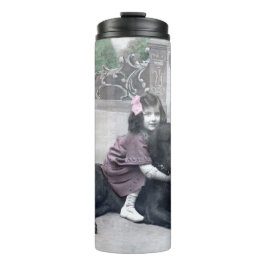 Mädchen und ihr Hund Thermosbecher