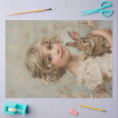 Mädchen und ihr Kaninchen Vintage Malerei Dekoupag Seidenpapier (Basteln)