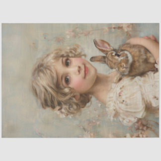 Mädchen und ihr Kaninchen Vintage Malerei Dekoupag Seidenpapier