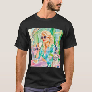 Mädchen und ihr Pug in einem Pariser Café, Wasserf T-Shirt
