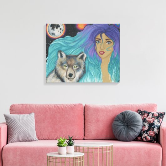 Mädchen und ihr Wolf Leinwanddruck (Insitu (Wohnzimmer))