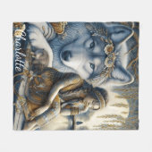 Mädchen und ihr Wolf teilen einen Moment Fleecedecke (Vorderseite (Horizontal))
