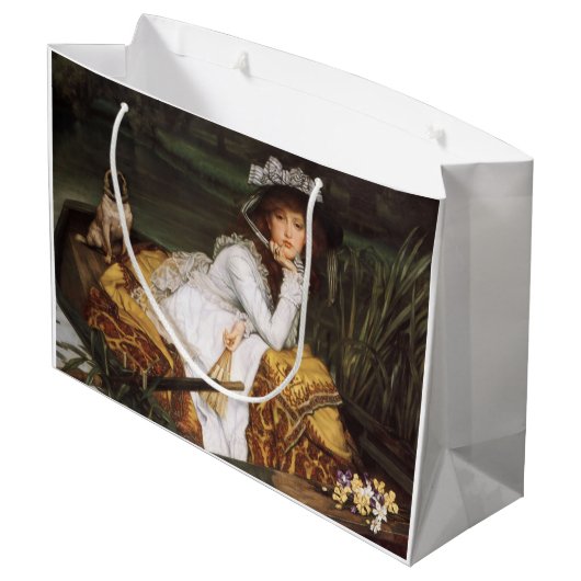 Mädchen und ihre Mops-Geschenktasche Große Geschenktüte (Rückseite Schrägansicht)