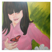 Mädchen und ihre Schmetterlingszille Fliese (Vorderseite)
