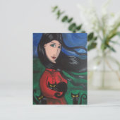 Mädchen und ihre schwarzen Katzen Postkarte (Stehend Vorderseite)