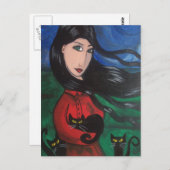 Mädchen und ihre schwarzen Katzen Postkarte (Vorne/Hinten)