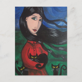 Mädchen und ihre schwarzen Katzen Postkarte