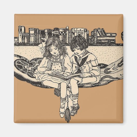 Mädchen und Junge beim Lesen Magnet (Vorne)