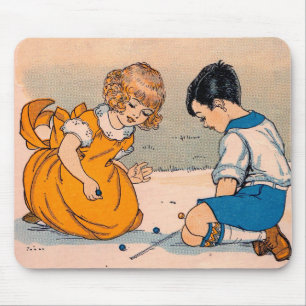Mädchen und Junge der 1920er Jahre spielen Marmor Mousepad