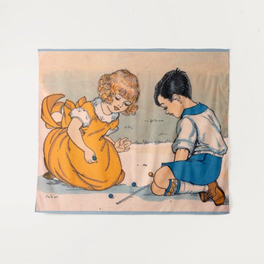 Mädchen und Junge der 1920er Jahre spielen Marmor Wandteppich (Vorderseite (Horizontal))